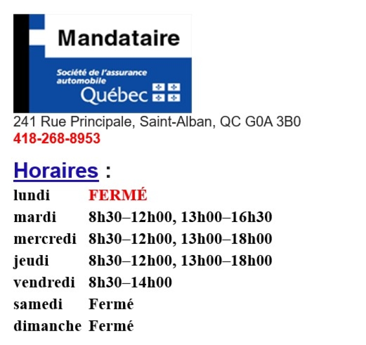 SAAQ fermé les LUNDIS