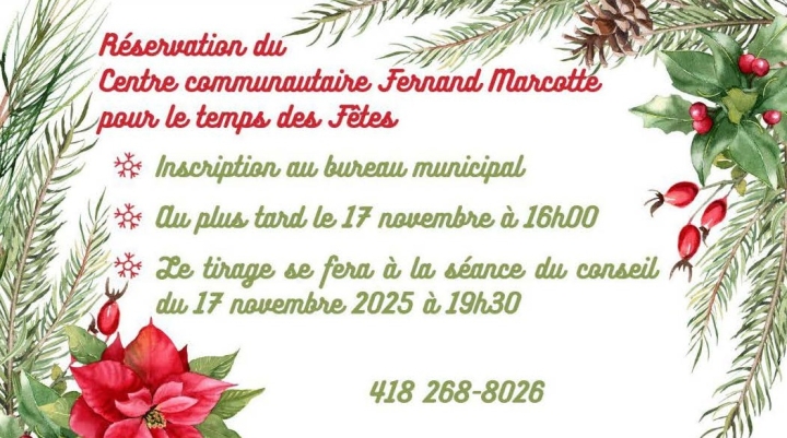 Réservation du CCFM pour les fêtes